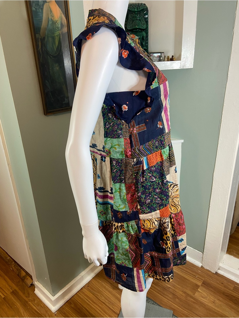 Pilcro Patchwork Tiger Leopard Tiered Mini Babydoll Dress XSmall XS - Picture 11 of 15